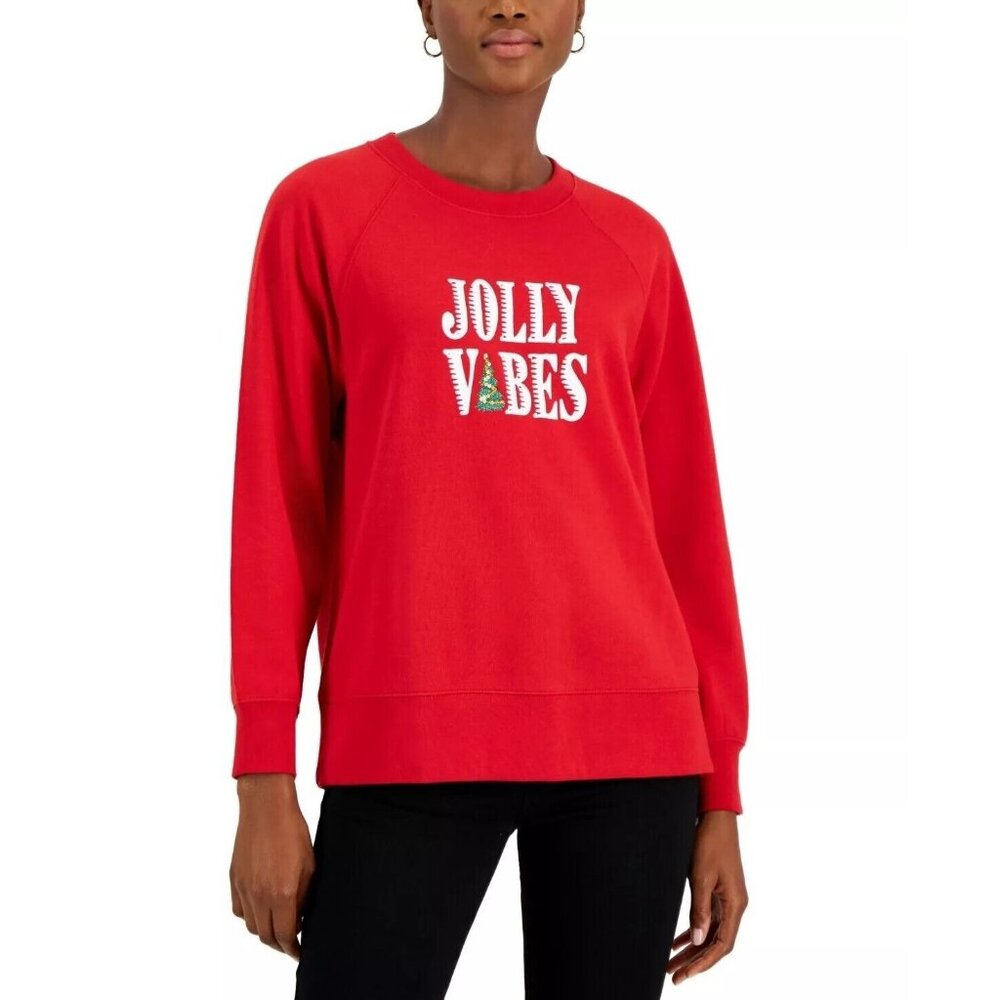 Style & Co Plus Size 1X Christmas Holiday Sweatshirt Tee Top Jolly Vibes Tree